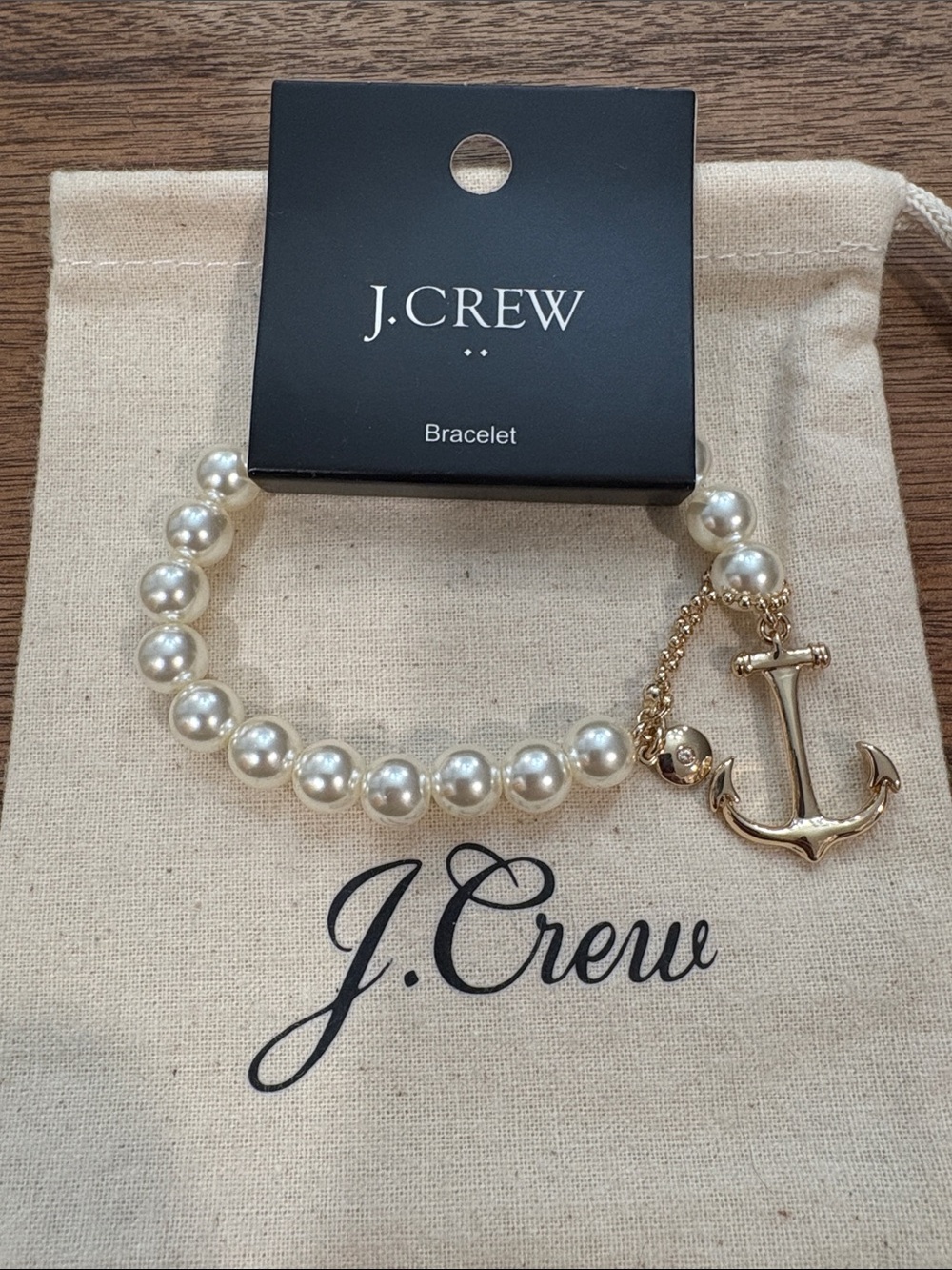 J. Crew Cream Pearl Bracelet with Gold Anchor ⚓️ Charm